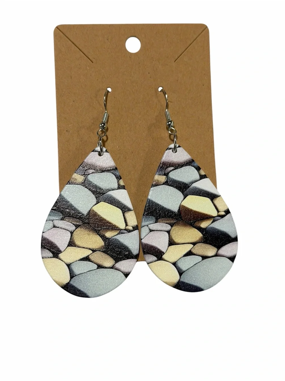 Teardrop Pebble Pattern Leather Earrings in Pastel Multicolor